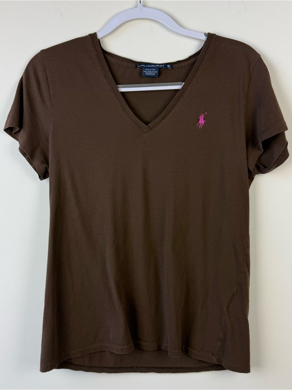 Ralph Lauren Sport Y2k V-Neck Brown Tee